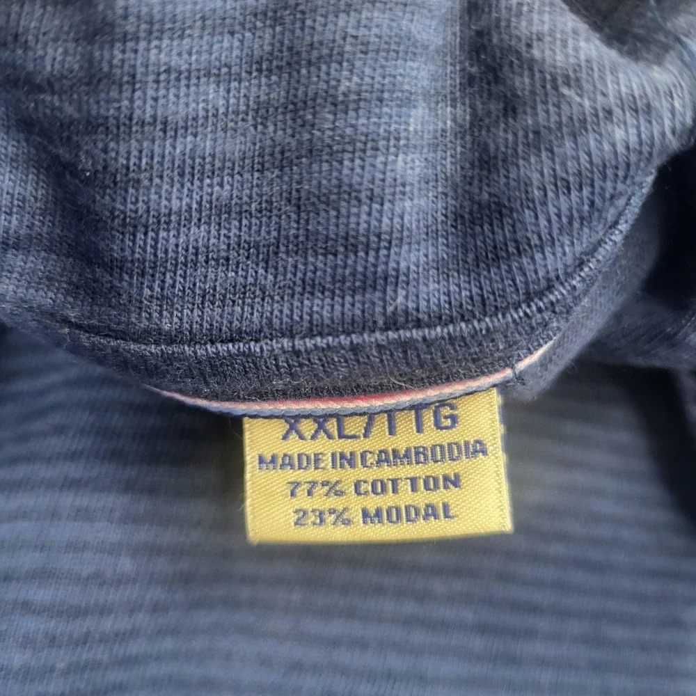 Tommy Bahama Sweater Mens 2XL Blue 1/4 Zip Mock Neck Knit Striped Pullover Logo